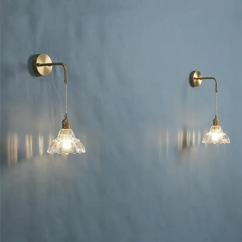 Modern Floral Glass Wall Lights LED Bedroom Study Lighting Fixtures with Adjustable Wall Sconce Colorful Simple Bedside Lamp E27