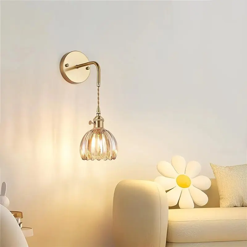 Modern Floral Glass Wall Lights LED Bedroom Study Lighting Fixtures with Adjustable Wall Sconce Colorful Simple Bedside Lamp E27