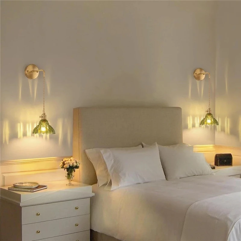 Modern Floral Glass Wall Lights LED Bedroom Study Lighting Fixtures with Adjustable Wall Sconce Colorful Simple Bedside Lamp E27