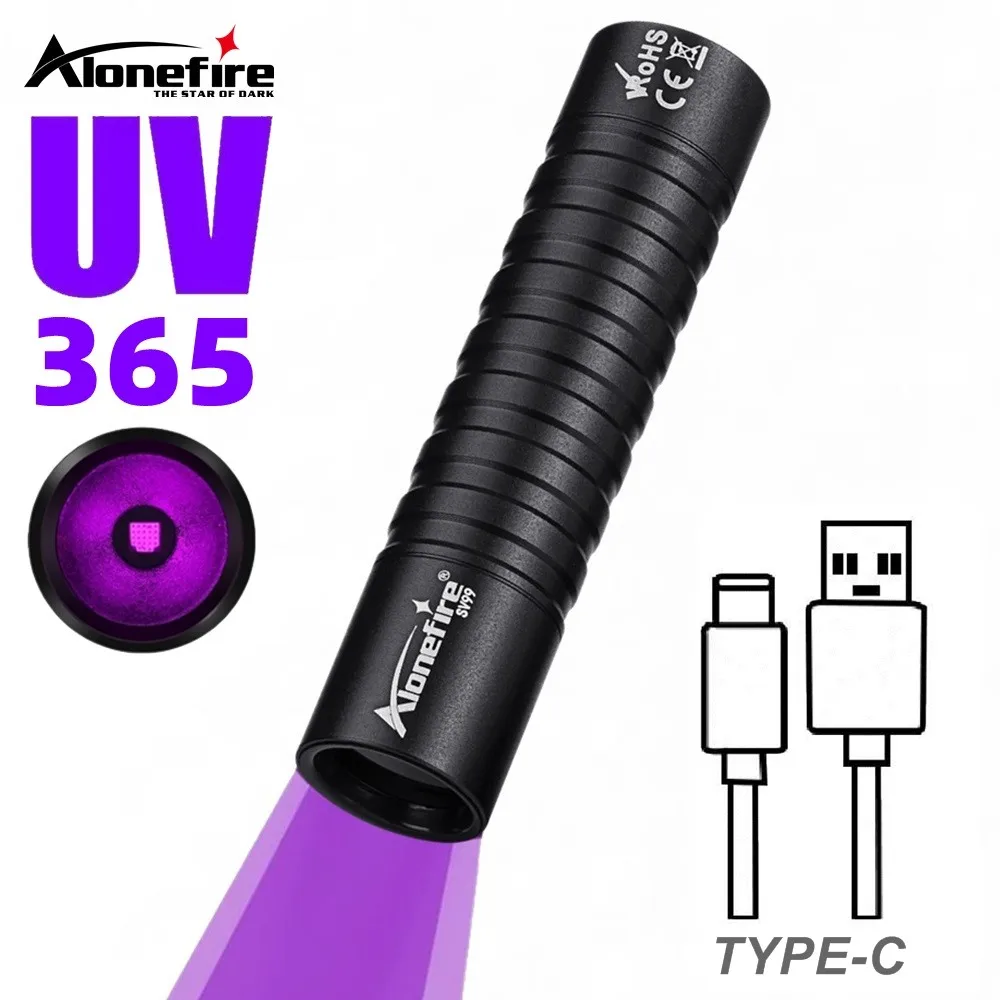 Mini 365nm 395nm UV Flashlight USB Rechargeable Ultraviolet Torch Pet Urine Cat Tinea Marker Money Ore Scorpion Fluorescent Lamp