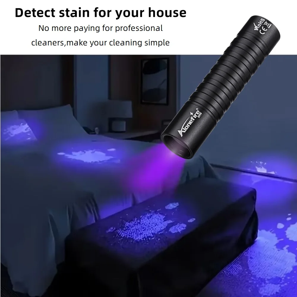 Mini 365nm 395nm UV Flashlight USB Rechargeable Ultraviolet Torch Pet Urine Cat Tinea Marker Money Ore Scorpion Fluorescent Lamp