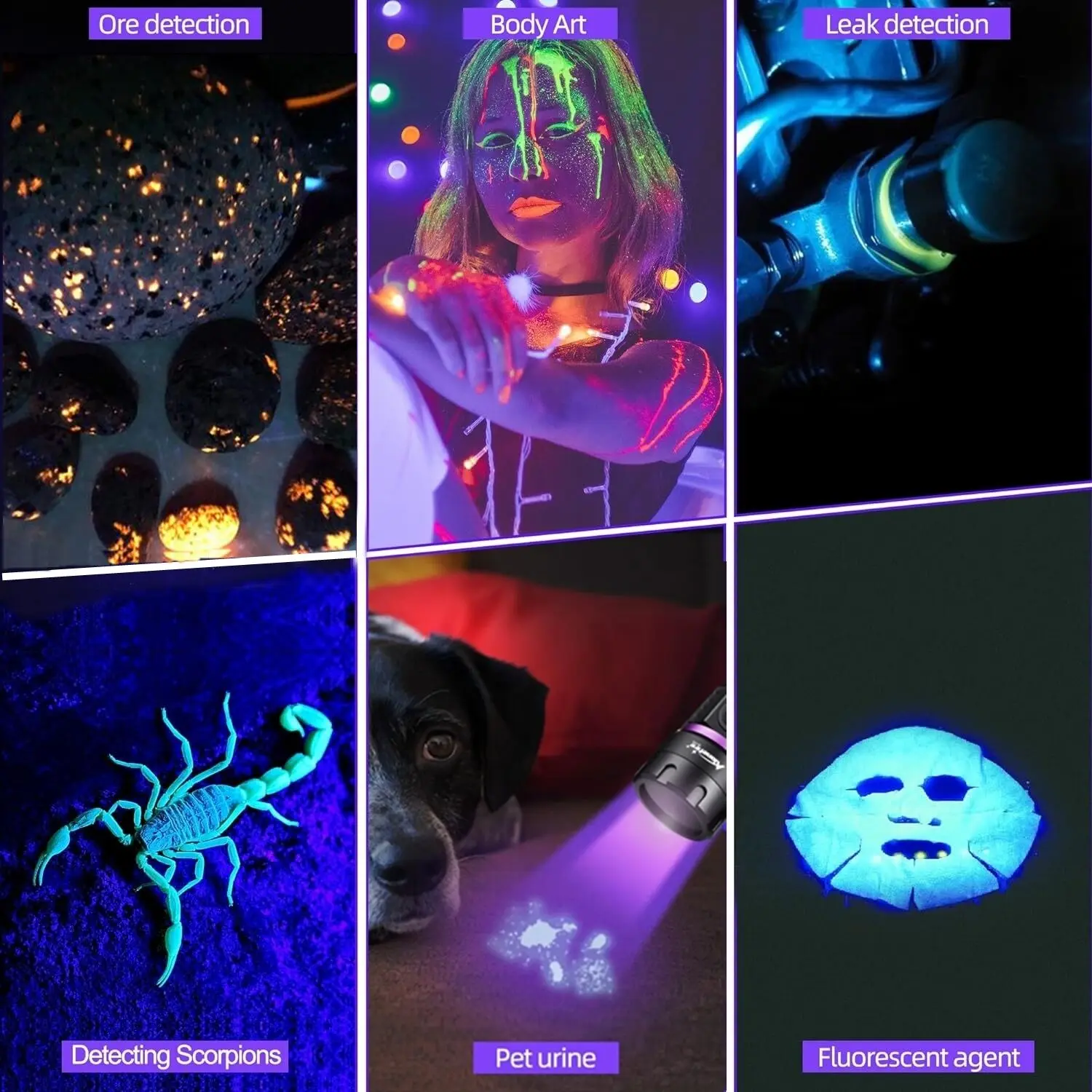 Mini 365nm 395nm UV Flashlight USB Rechargeable Ultraviolet Torch Pet Urine Cat Tinea Marker Money Ore Scorpion Fluorescent Lamp