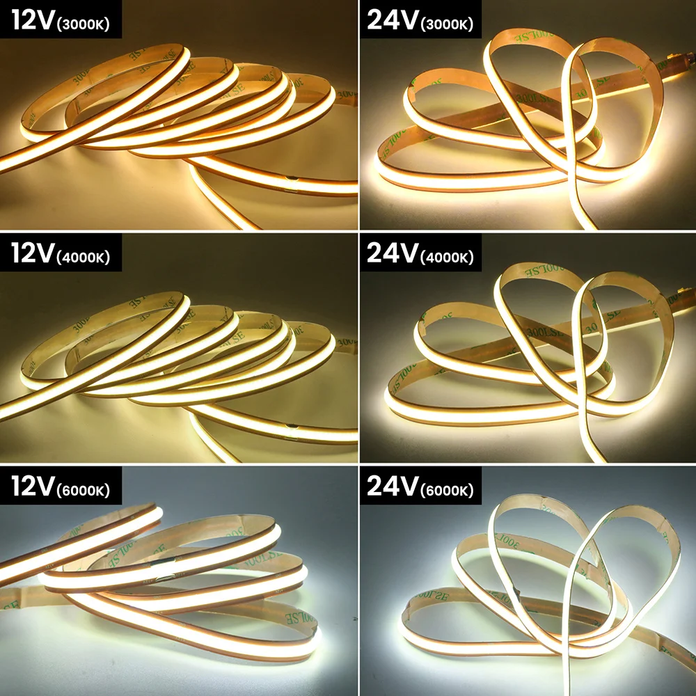 12V 24V 5m 10m 20m COB LED Strip Light Free Cut 720 528 LEDs Flexible Tape Bright Linear Lighting 3000K 4000K 6000K 1m 2m 0.5m