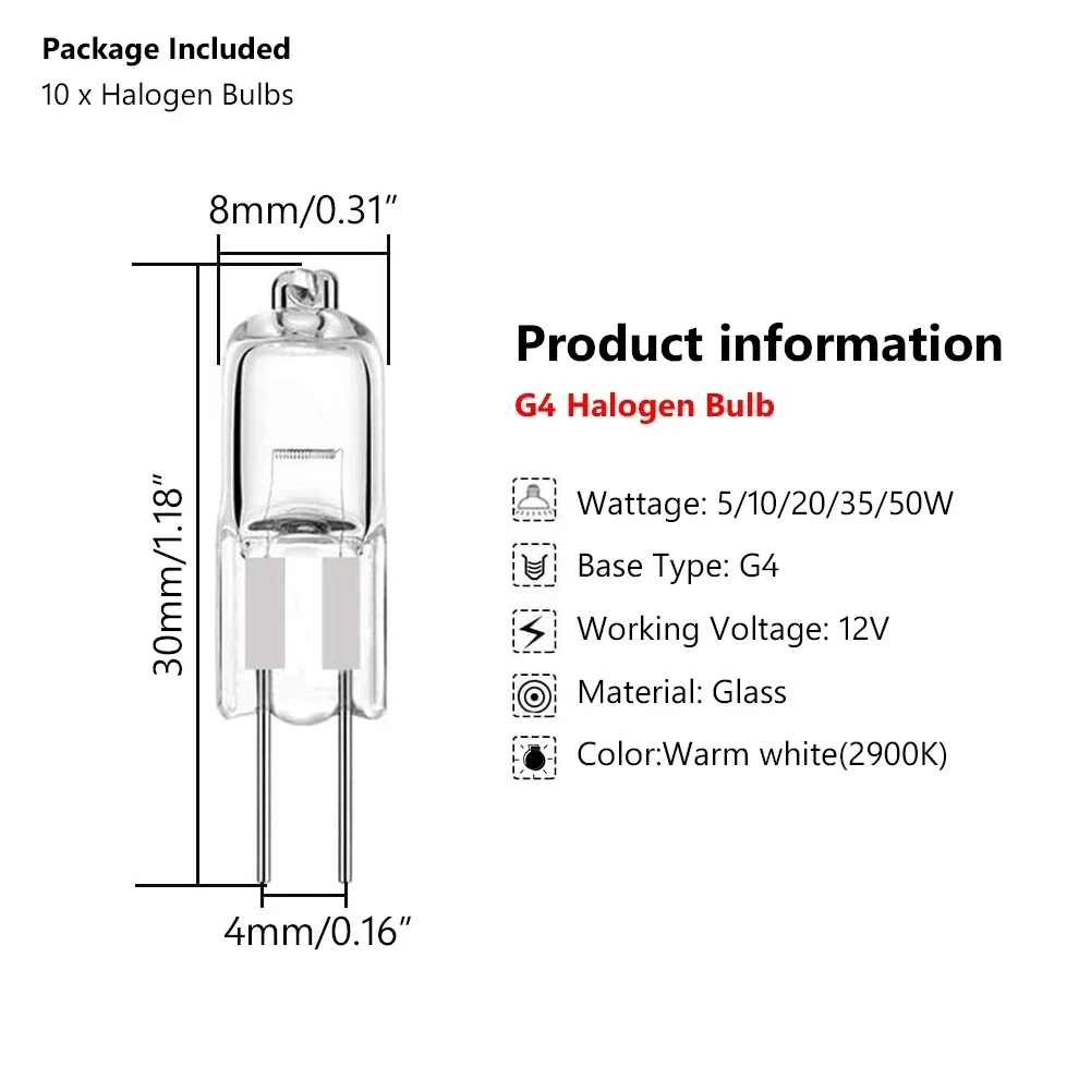 1/5/10/20pcs Halogen Bulb JC Bi-Pin LED Warm White Replace LED Capsule Lamp Halogen Bulbs Light G4 12V 5W 10W 20W 35W 50W