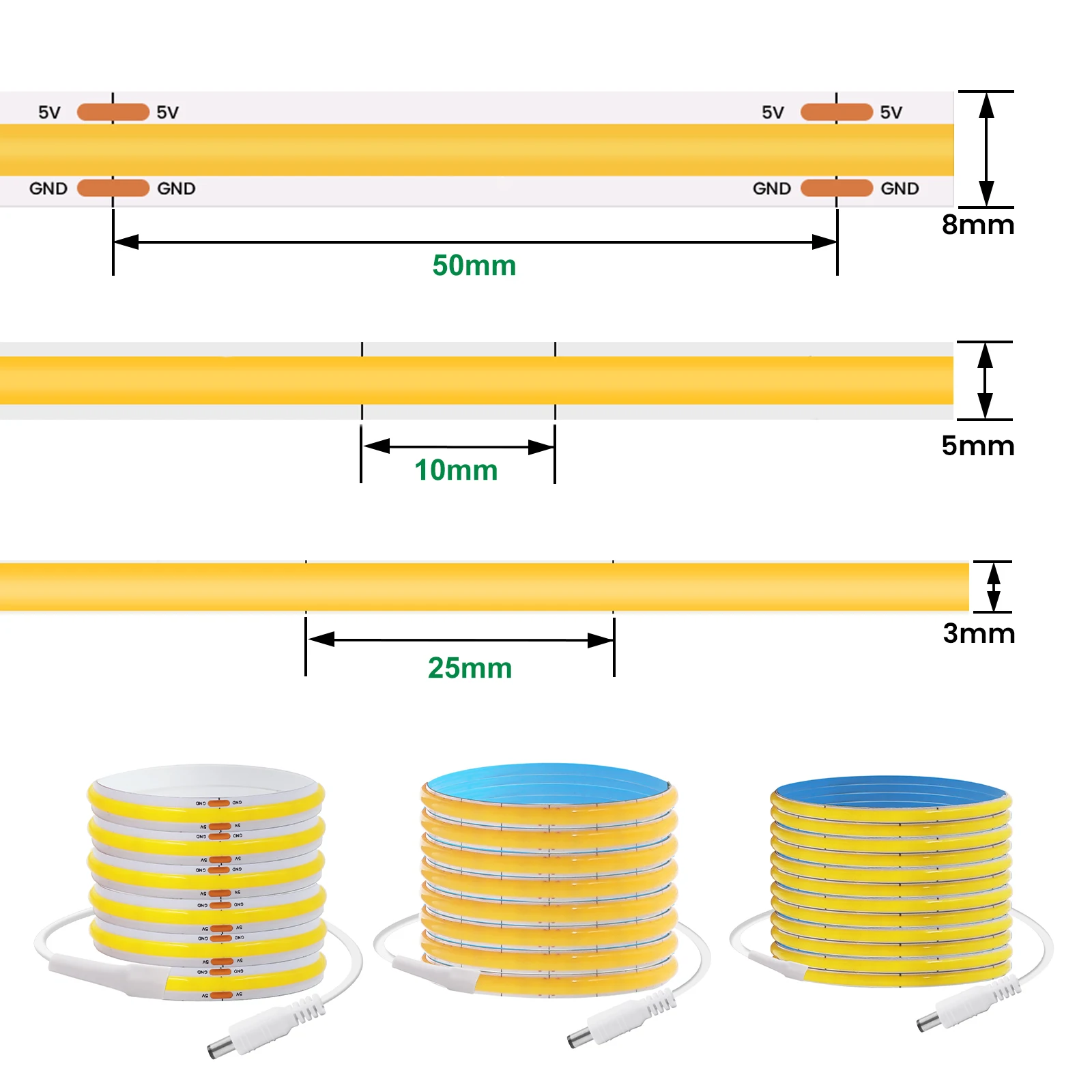 3MM 5MM 8MM COB LED Strip 5V 320LEDs/m PIR Motion Sensor Flexible Tape USB/Battery Powered Under Cabinet Kitchen Lighting Strip