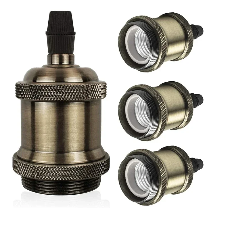 Electroplated Lamp Holder E27 Screw Head Lamp Base Edison Bulb Holder Retro With Ring Lamp-Socket