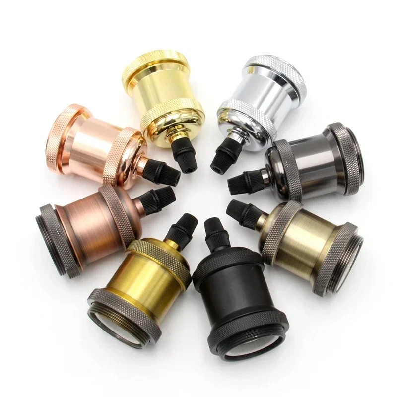 Electroplated Lamp Holder E27 Screw Head Lamp Base Edison Bulb Holder Retro With Ring Lamp-Socket