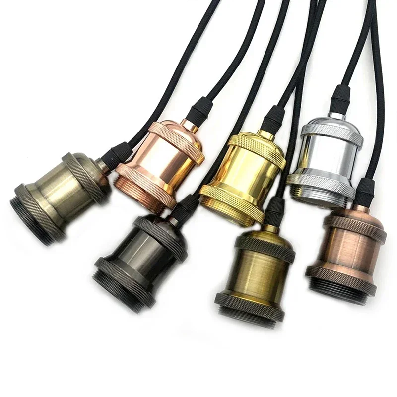 Electroplated Lamp Holder E27 Screw Head Lamp Base Edison Bulb Holder Retro With Ring Lamp-Socket