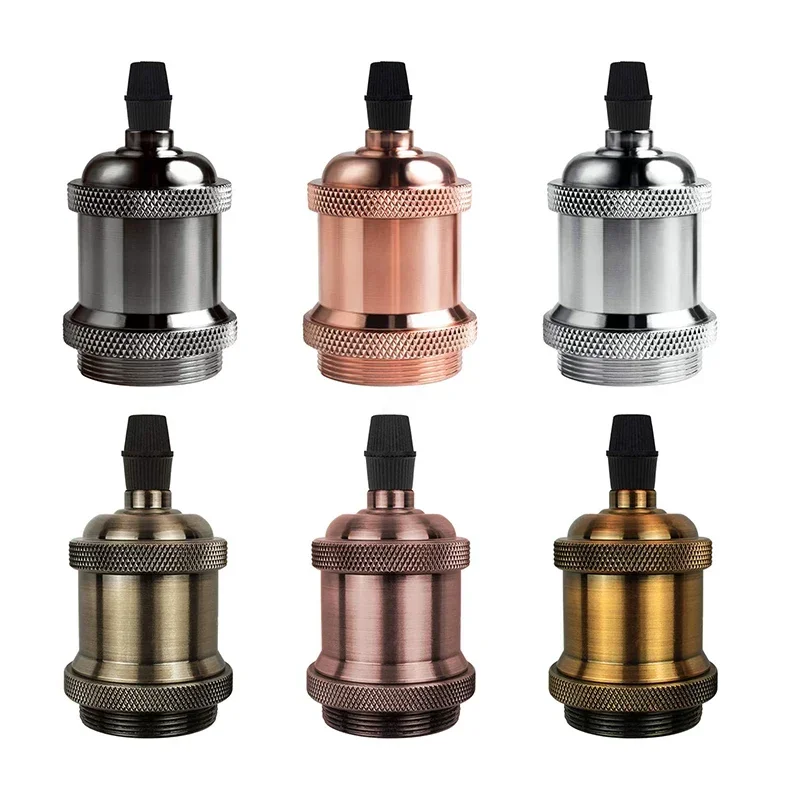 Electroplated Lamp Holder E27 Screw Head Lamp Base Edison Bulb Holder Retro With Ring Lamp-Socket