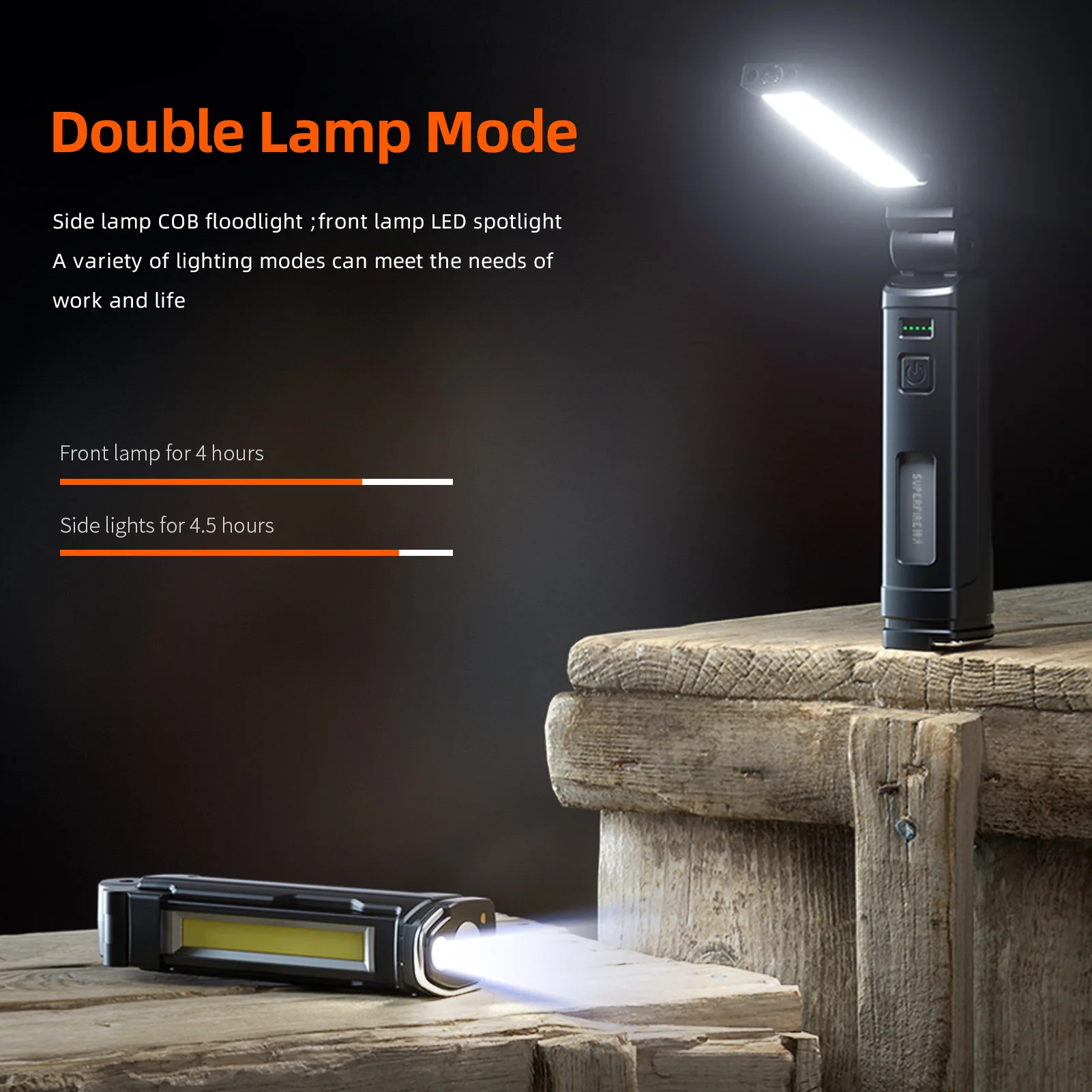 SUPERFIRE Work Light LED+COB Flashlight Rechargeable Battery Torch For Car Repair 360° Adjustable Magnetic Base Emergency Lights