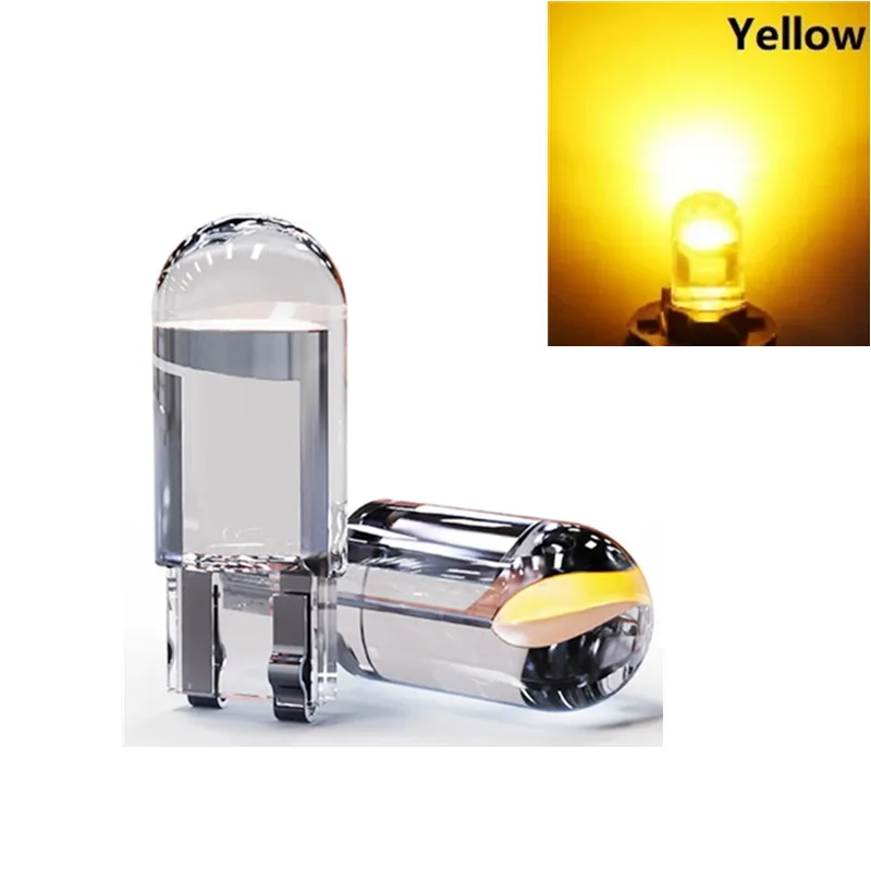 10/20/50PCS Colorful T10 DC 12V Car LED Light Canbus Glass COB 6000k Reading Dome Lamp Marker Wedge License Plate Light Bulb 