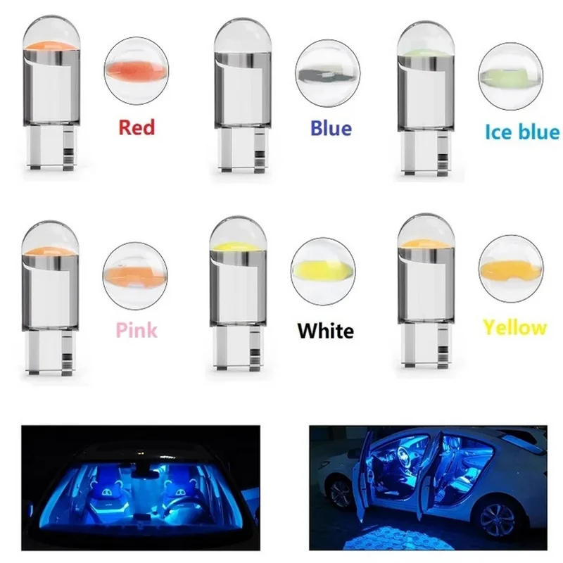 10/20/50PCS Colorful T10 DC 12V Car LED Light Canbus Glass COB 6000k Reading Dome Lamp Marker Wedge License Plate Light Bulb 