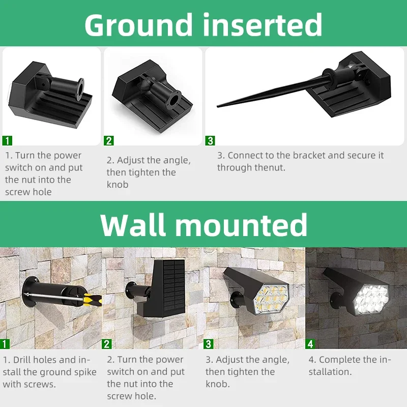 92 LED Solar Lights Outdoor Solar Spot Lights Outdoor IP67 Waterproof Solar Garden Lights 2 In 1 for Yard Garden Porch
