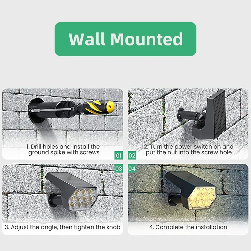 92 LED Solar Lights Outdoor Solar Spot Lights Outdoor IP67 Waterproof Solar Garden Lights 2 In 1 for Yard Garden Porch