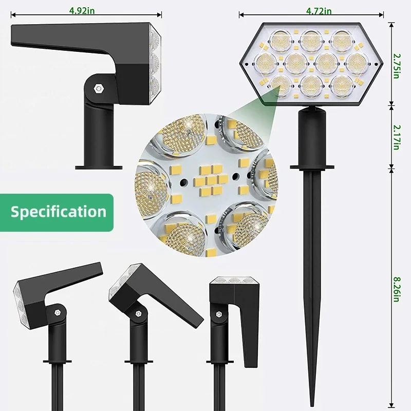 92 LED Solar Lights Outdoor Solar Spot Lights Outdoor IP67 Waterproof Solar Garden Lights 2 In 1 for Yard Garden Porch