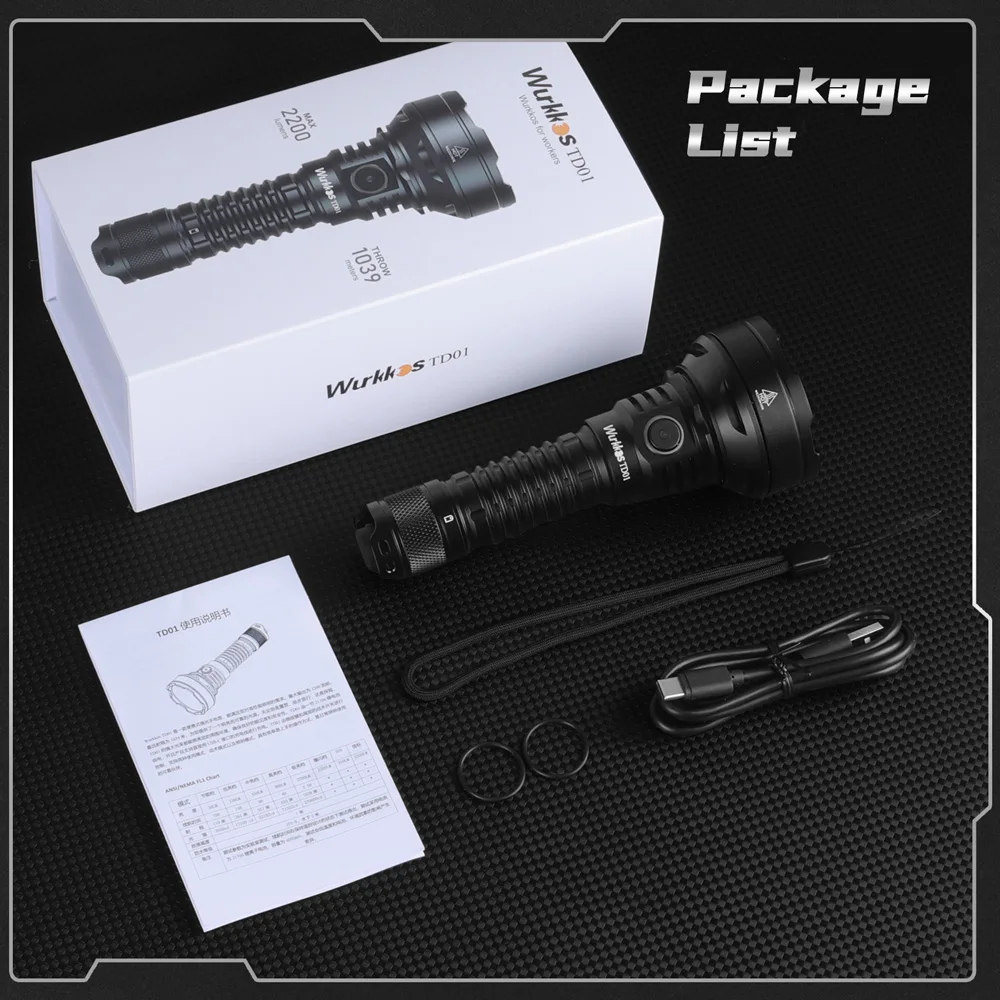 Wurkkos TD01C 21700 Tactical Flashlight LED USB-C 1800Lm Rechargeable Torch Buck Constant Current Driver 1000M IPX8 Tail Switch