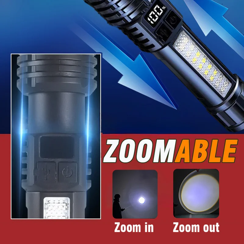 High Power Rechargeable Led Flashlight Very Strong Led Flashlight With Built-in Battery Torch For Fishing Hunting Camping Lanter