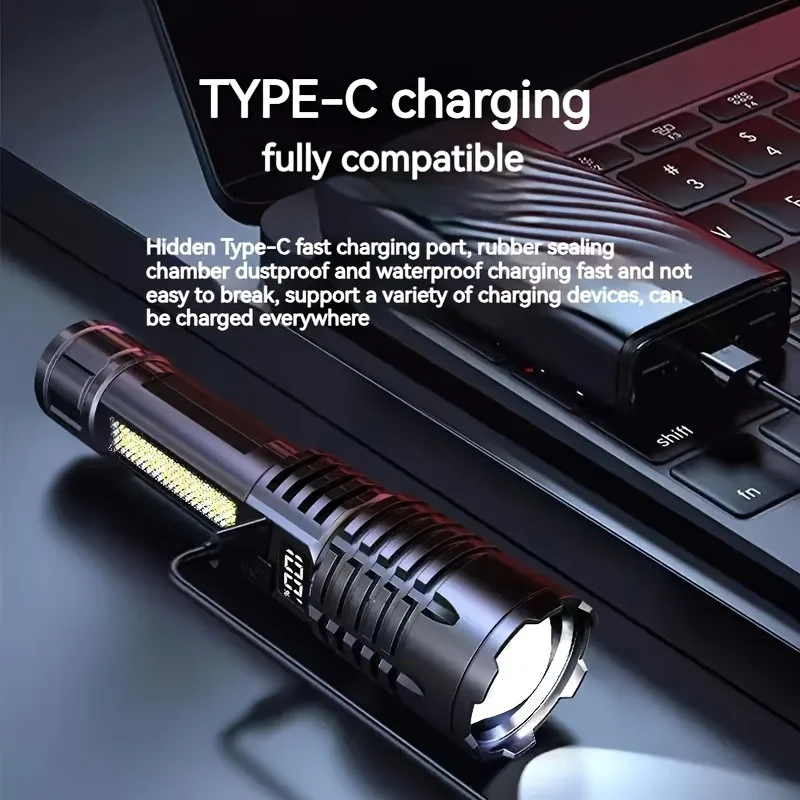 High Power Rechargeable Led Flashlight Very Strong Led Flashlight With Built-in Battery Torch For Fishing Hunting Camping Lanter