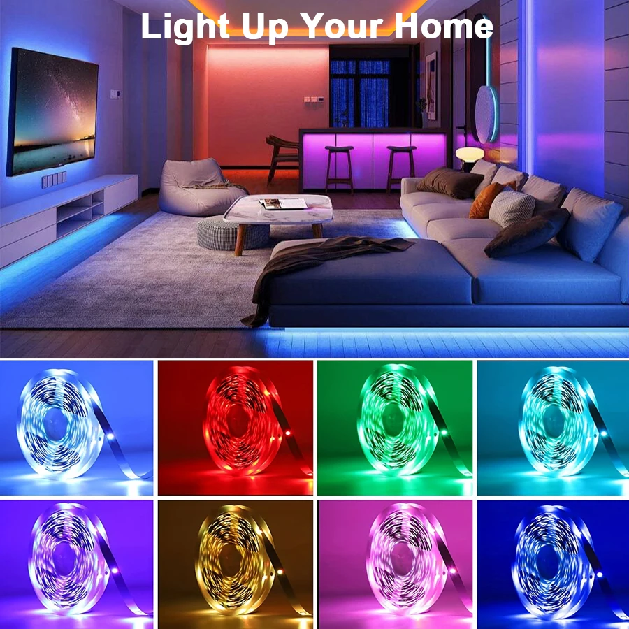 Led Lights Strip Color Changing RGB Led Strip with Remote and APP Control Tape Lights for Room Bedroom Decoration TV Backlight