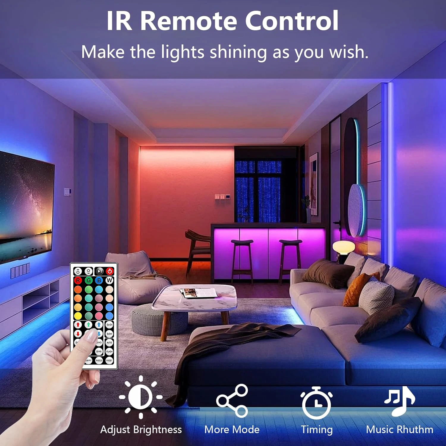 Led Lights Strip Color Changing RGB Led Strip with Remote and APP Control Tape Lights for Room Bedroom Decoration TV Backlight