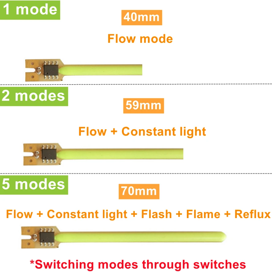 5PCS/Box 5 Modes LED Meteor Shower Flowing Water Lamp DC 3V LED COB Filament Diodes Parts Incandescent Light Accessories 40/59MM
