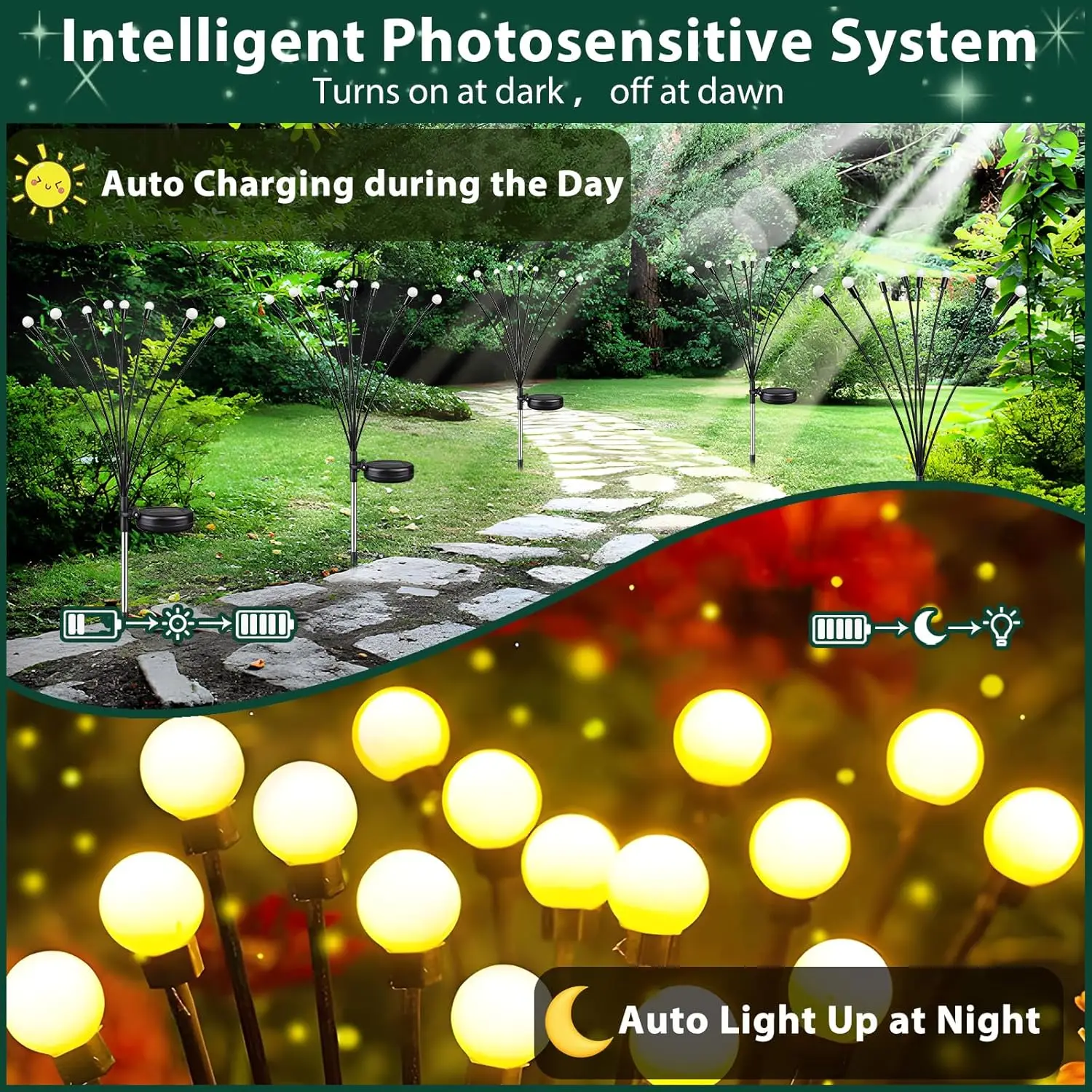 8pcs Outdoor Lights Solar Lawn Lamp Garden Lamp LED Wind-driven Firefly Ground Plug Lamp for Garden Lawn Landscape Holiday Light