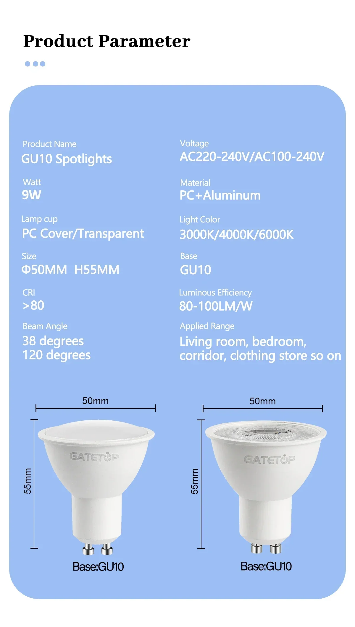 10PCS LED Spotlight GU10 9W 120degree 38degree 3000K 4000K 6000K AC 110V 220V Daylight No Flicker for Track Lighting Living Room