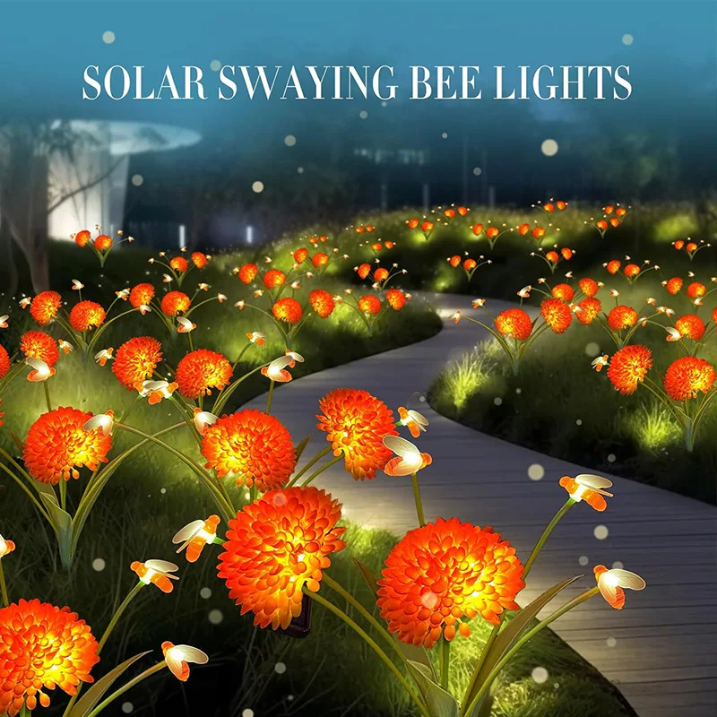 1 Solar Garden Light, Swinging Bee Light with Flowers, Waterproof Firefly Light, Garden Courtyard Path Decoration, Ladies' Gift