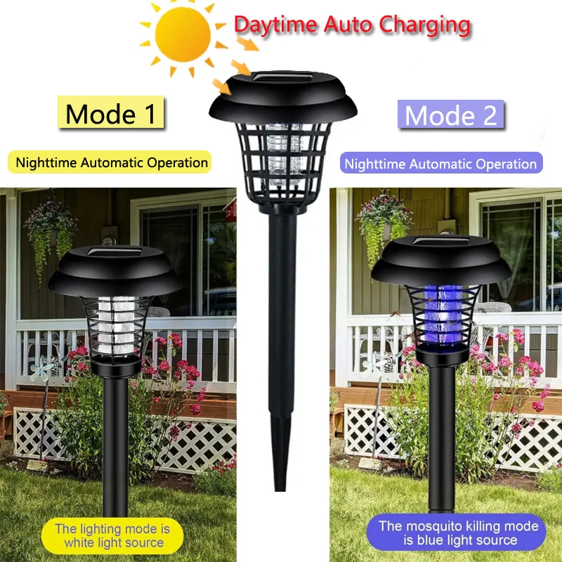 Solar Mosquito Killer Purple and White Light Outdoor Waterproof Led Light Bug Zapper Mosquito Trap Lamps For Garden Lawn Camping