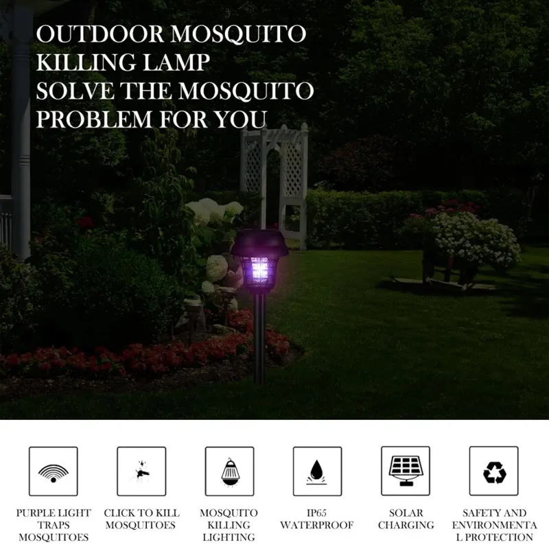 Solar Mosquito Killer Purple and White Light Outdoor Waterproof Led Light Bug Zapper Mosquito Trap Lamps For Garden Lawn Camping