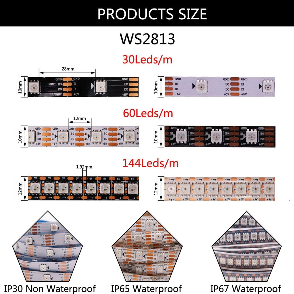 WS2812B WS2815 WS2813 Individually Addressable RGBIC LED Strip WS2811 WS2812 30/60/144Pixels/Leds/m Smart Tape Light DC5V/12V