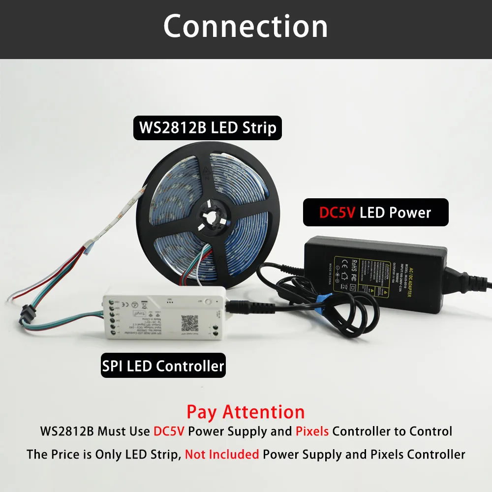 WS2812B WS2815 WS2813 Individually Addressable RGBIC LED Strip WS2811 WS2812 30/60/144Pixels/Leds/m Smart Tape Light DC5V/12V