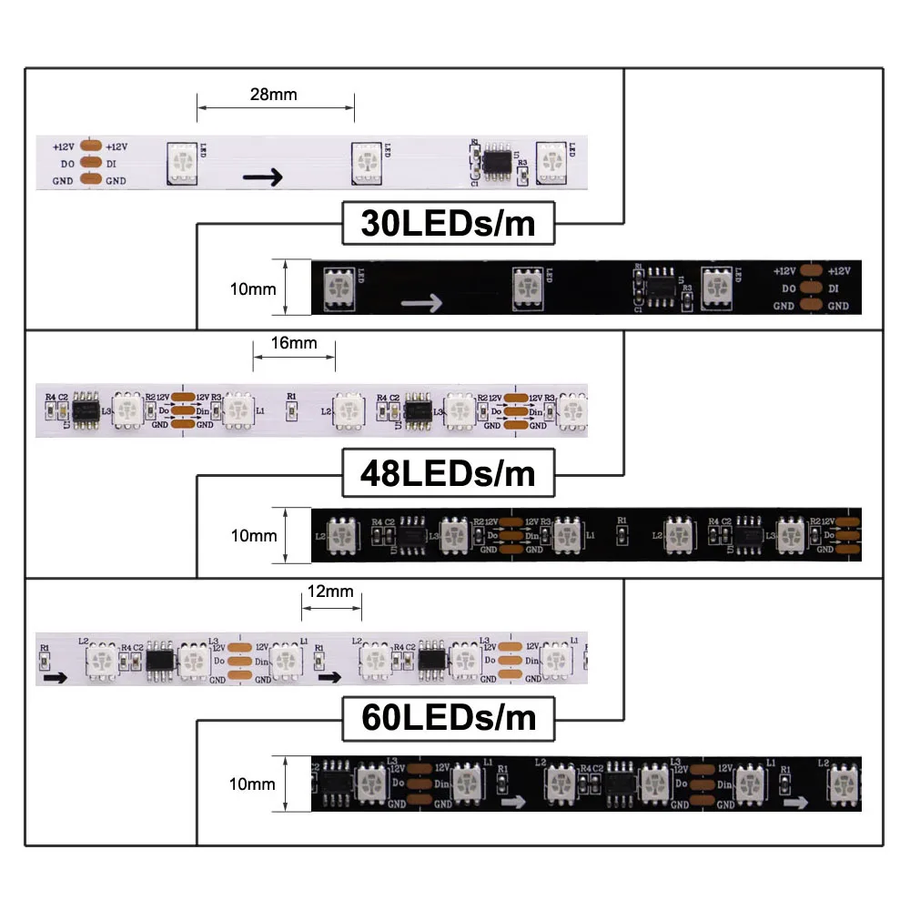 WS2812B WS2815 WS2813 Individually Addressable RGBIC LED Strip WS2811 WS2812 30/60/144Pixels/Leds/m Smart Tape Light DC5V/12V