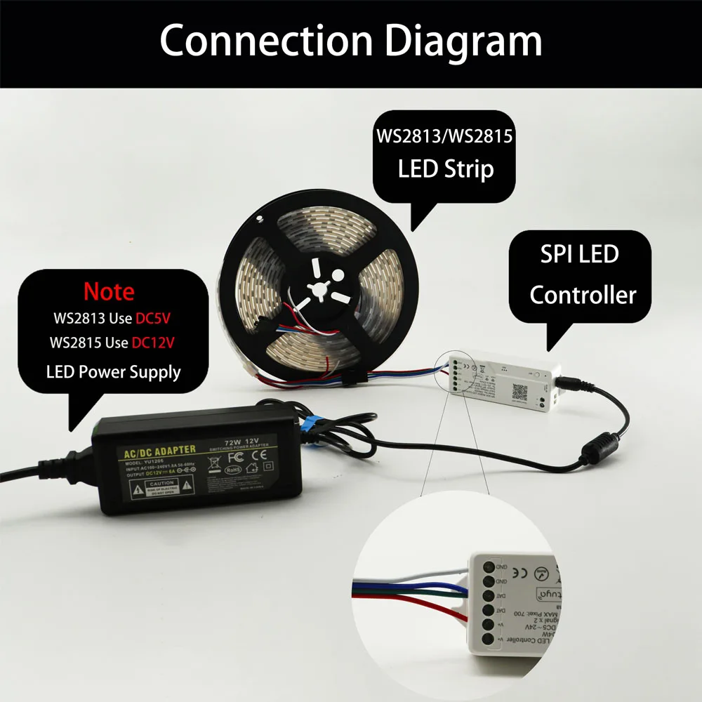 WS2812B WS2815 WS2813 Individually Addressable RGBIC LED Strip WS2811 WS2812 30/60/144Pixels/Leds/m Smart Tape Light DC5V/12V