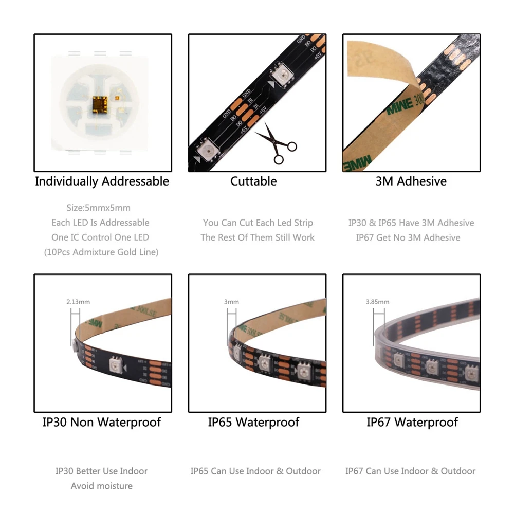 WS2812B WS2815 WS2813 Individually Addressable RGBIC LED Strip WS2811 WS2812 30/60/144Pixels/Leds/m Smart Tape Light DC5V/12V
