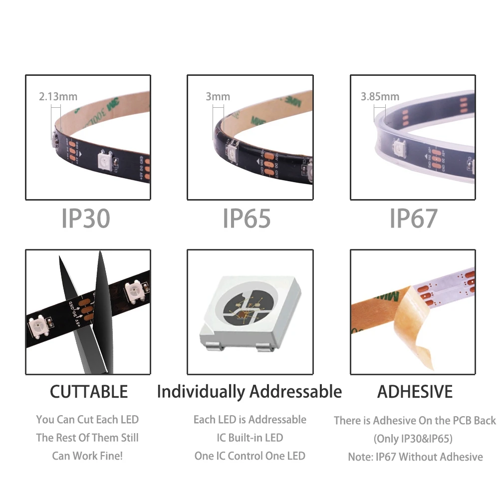 WS2812B WS2815 WS2813 Individually Addressable RGBIC LED Strip WS2811 WS2812 30/60/144Pixels/Leds/m Smart Tape Light DC5V/12V