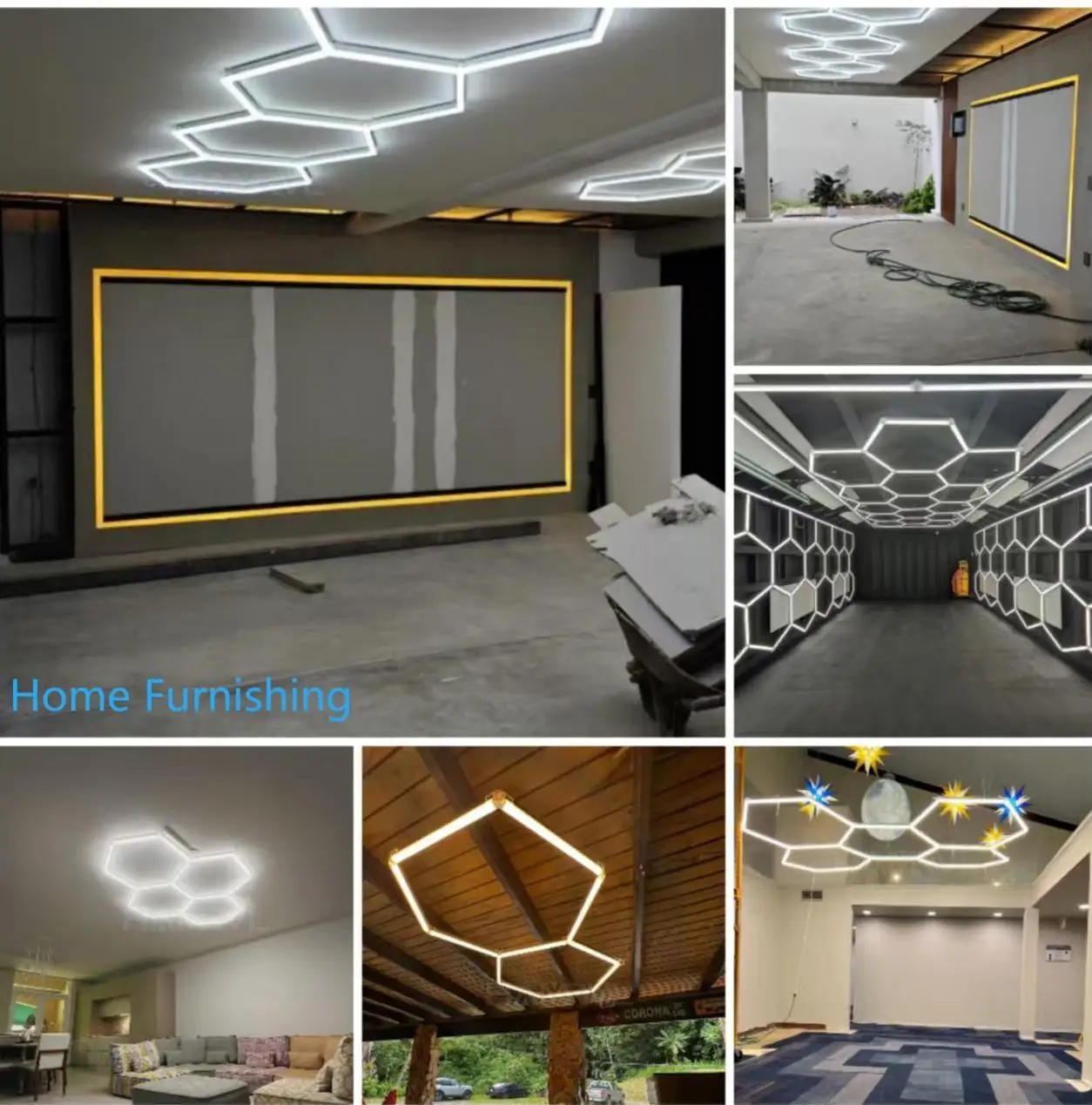 Dimmable Hexagon Garage Lights 3 Color Change 6000K4000K3000K Gym Honeycomb LED Tube Car Detail Workshop Barber Ceiling Lighting