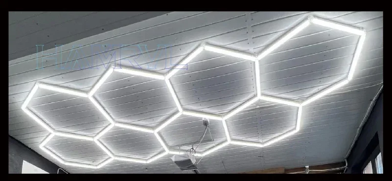 Dimmable Hexagon Garage Lights 3 Color Change 6000K4000K3000K Gym Honeycomb LED Tube Car Detail Workshop Barber Ceiling Lighting