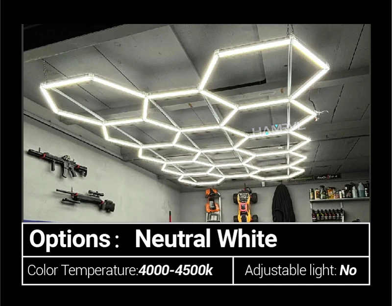Dimmable Hexagon Garage Lights 3 Color Change 6000K4000K3000K Gym Honeycomb LED Tube Car Detail Workshop Barber Ceiling Lighting