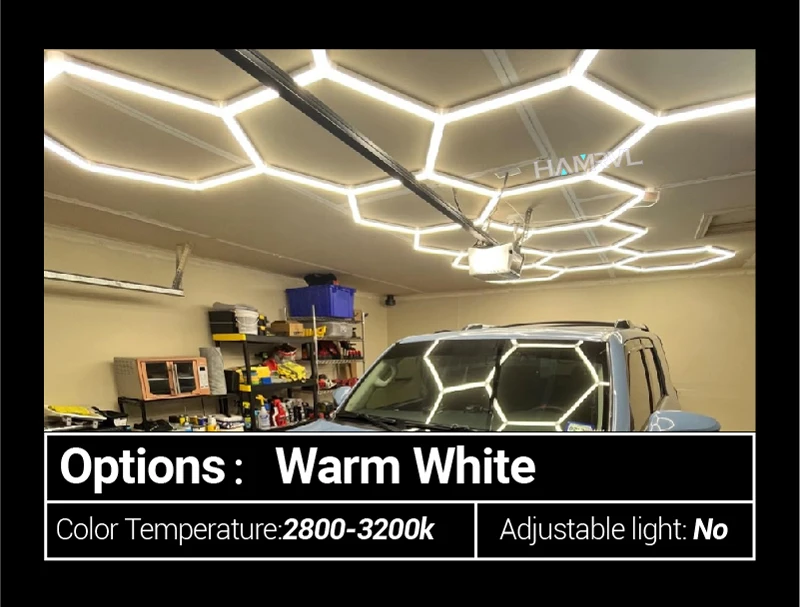 Dimmable Hexagon Garage Lights 3 Color Change 6000K4000K3000K Gym Honeycomb LED Tube Car Detail Workshop Barber Ceiling Lighting