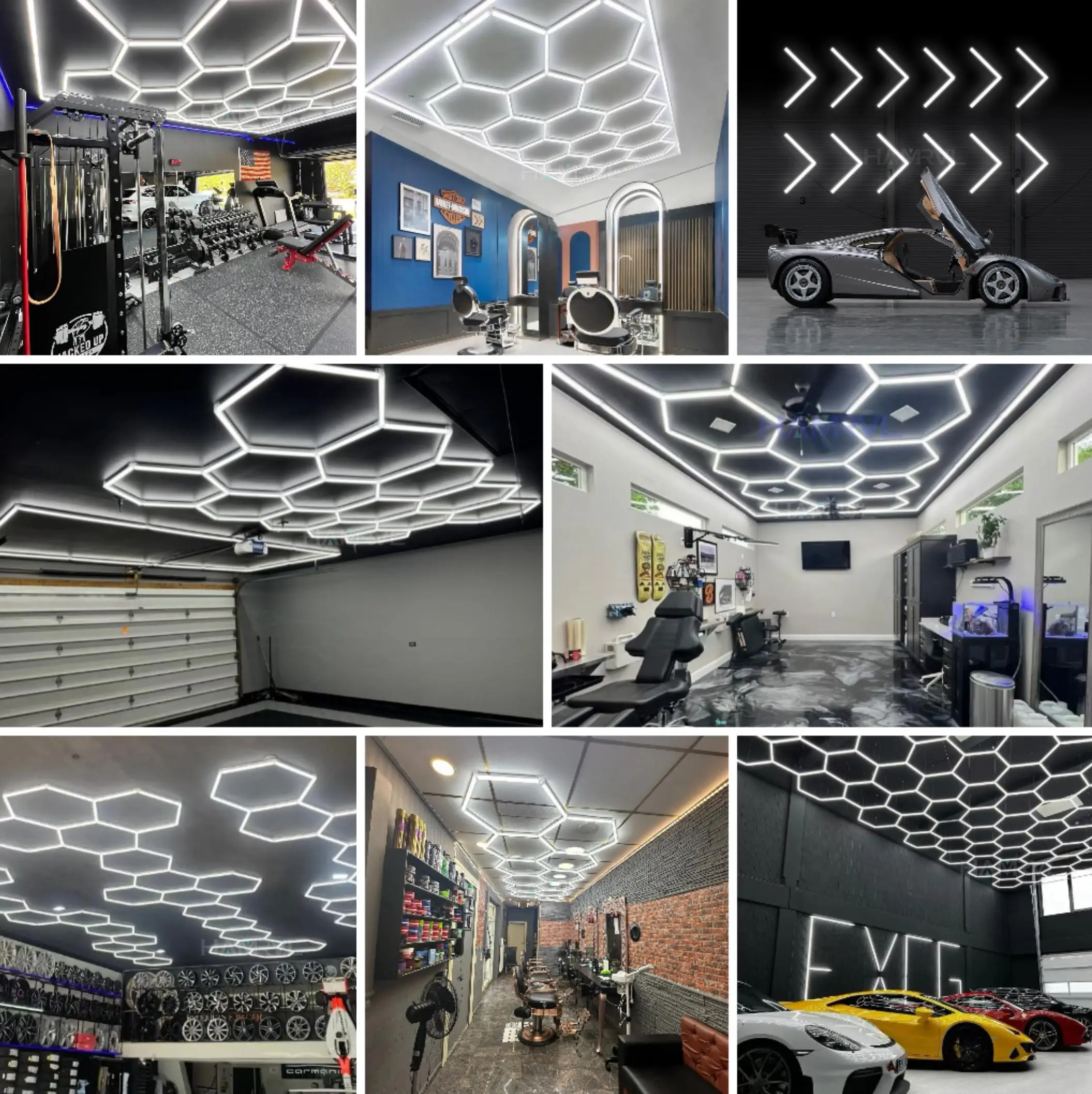 Dimmable Hexagon Garage Lights 3 Color Change 6000K4000K3000K Gym Honeycomb LED Tube Car Detail Workshop Barber Ceiling Lighting