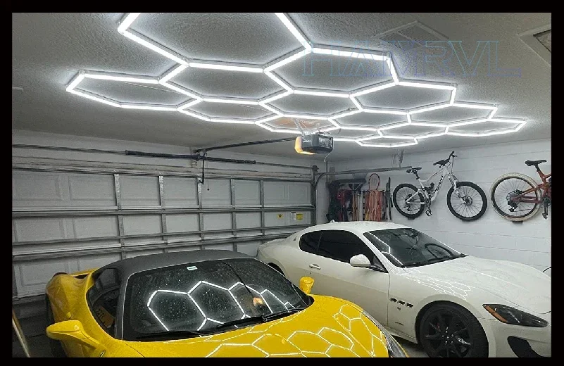 Dimmable Hexagon Garage Lights 3 Color Change 6000K4000K3000K Gym Honeycomb LED Tube Car Detail Workshop Barber Ceiling Lighting