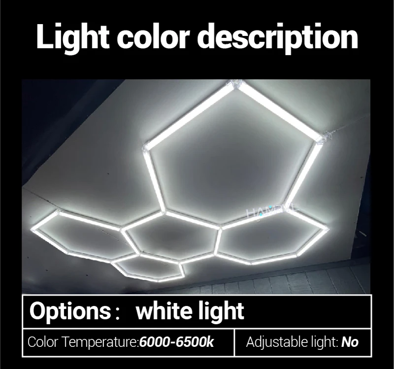 Dimmable Hexagon Garage Lights 3 Color Change 6000K4000K3000K Gym Honeycomb LED Tube Car Detail Workshop Barber Ceiling Lighting