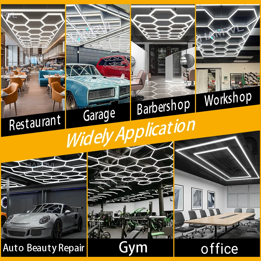 Dimmable Hexagon Garage Lights 3 Color Change 6000K4000K3000K Gym Honeycomb LED Tube Car Detail Workshop Barber Ceiling Lighting