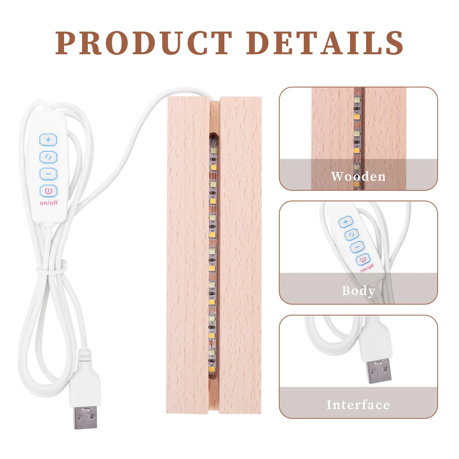 1-10pcs LED Wood Light Display Crystal Acrylic Lighted Base USB Wooden Stand for Resin Art Craft Lights Decor 스탠드 led 조명