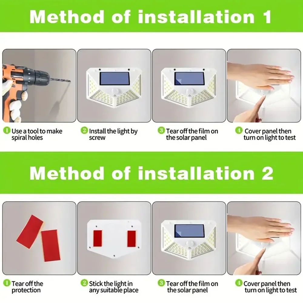 1/2/4/6/8 100 LED Solar Light PIR Motion Sensor Wall Light Solar Lamp Solar Powered Sunlight Street Lamp Garden Decoration