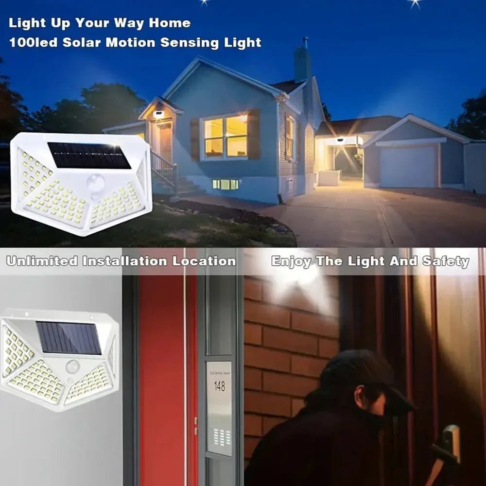 1/2/4/6/8 100 LED Solar Light PIR Motion Sensor Wall Light Solar Lamp Solar Powered Sunlight Street Lamp Garden Decoration