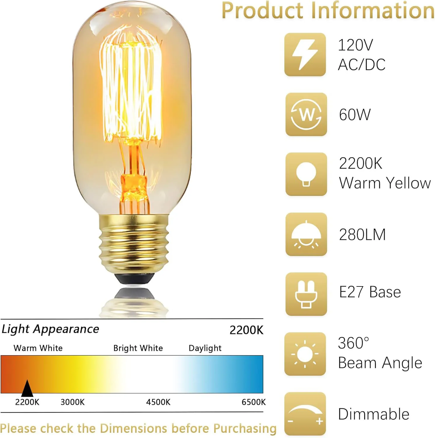 Edison Bulb E27 Warm Light 40W 220V Home For Decor Lighting, Retro Light Bulb Tungsten Silk Light Bar Window Decoration
