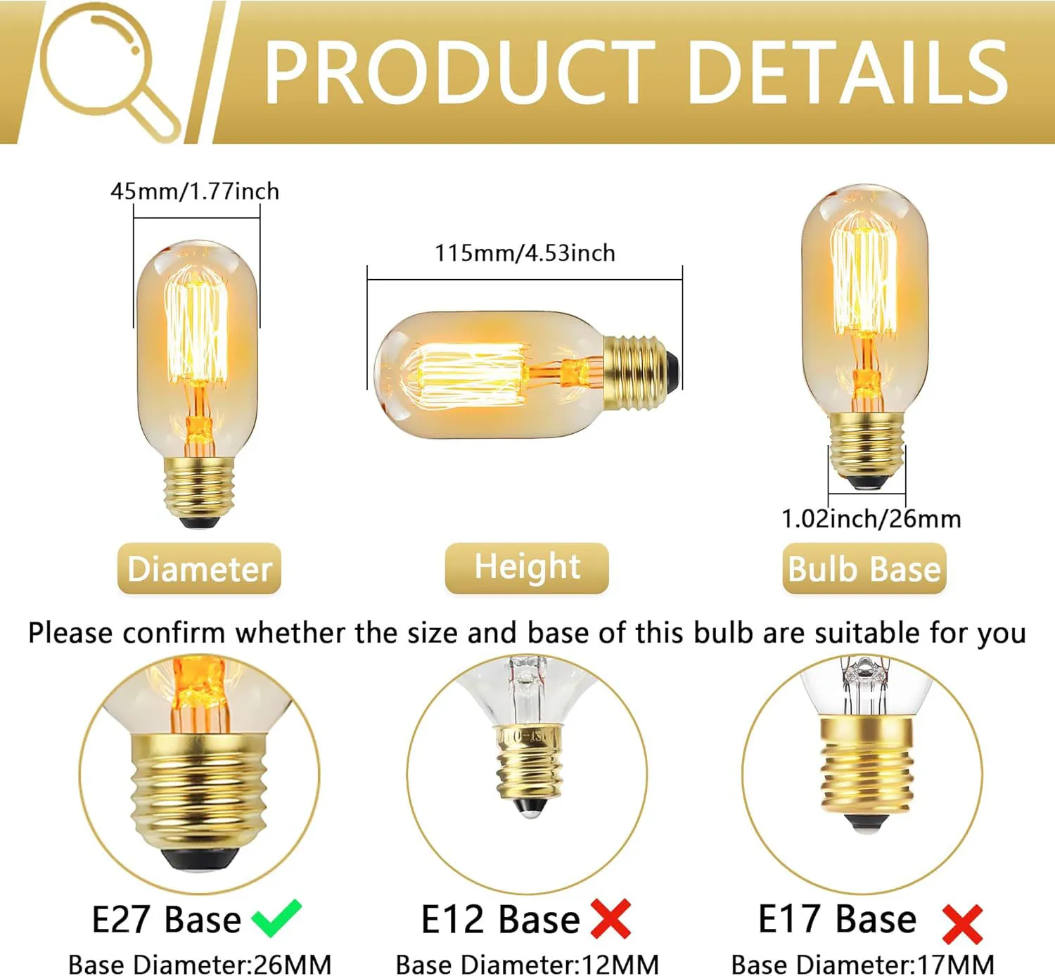 Edison Bulb E27 Warm Light 40W 220V Home For Decor Lighting, Retro Light Bulb Tungsten Silk Light Bar Window Decoration