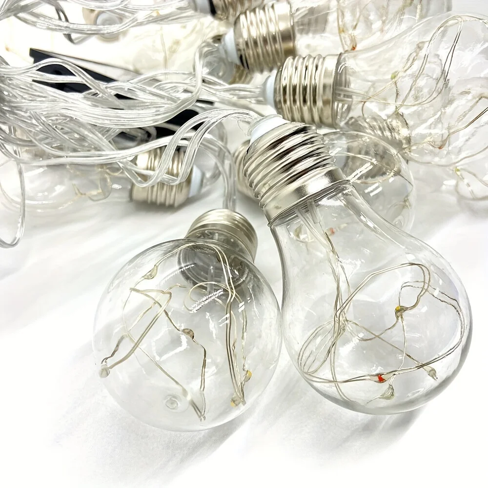 Solar Powered LED Copper Wire Hanging Lights with Edison Bulbs for Camping Garden Patio Christmas Party Festival Outdoor Decor